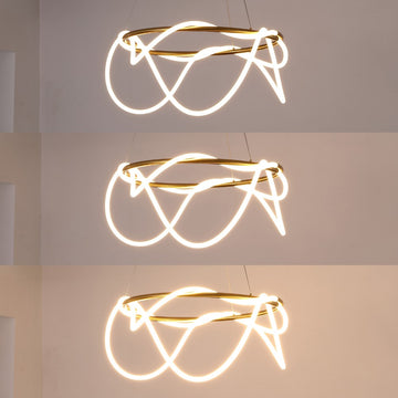 Lisette 25" Contemporary Minimalist 360 Adjustable Silicone Neon Rope Dimmable Integrated LED Chandelier - JONATHAN Y